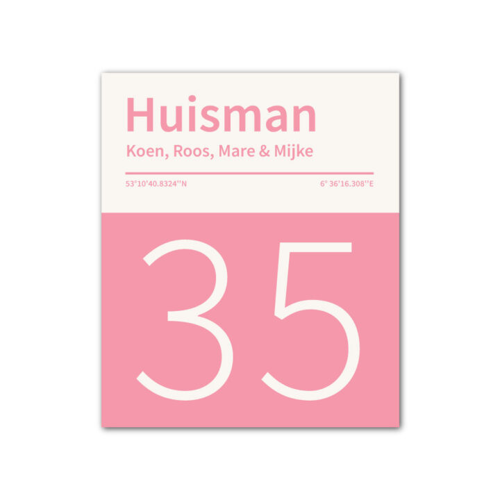 Naambord-Huisman-22-vlakken-nummer-onder-geen-roest-Koenmeloen--roze-wit