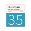 Naambord-Huisman-22-vlakken-nummer-onder-geen-roest-zwarte-tekst-Koenmeloen--blauw-wit