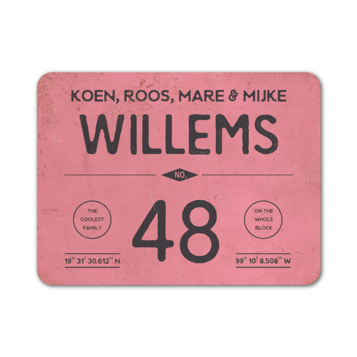 Naambord-Willems-koenmeloen-roze-zwart