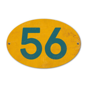 Koenmeloen-Huisnummer-bord-ovaal-geel-petrol-blue
