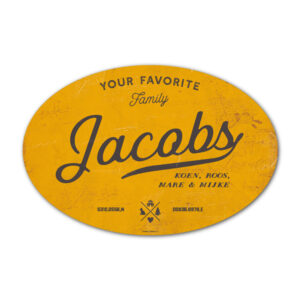 Naambord-Jacobs-koenmeloen-geel-zwart-ovaal