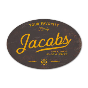 Naambord-Jacobs-koenmeloen-geel-zwart-ovaal