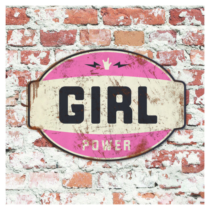 Koenmeloen naamborden Girl power banner 26 met muur roze zwart meisjeskamer