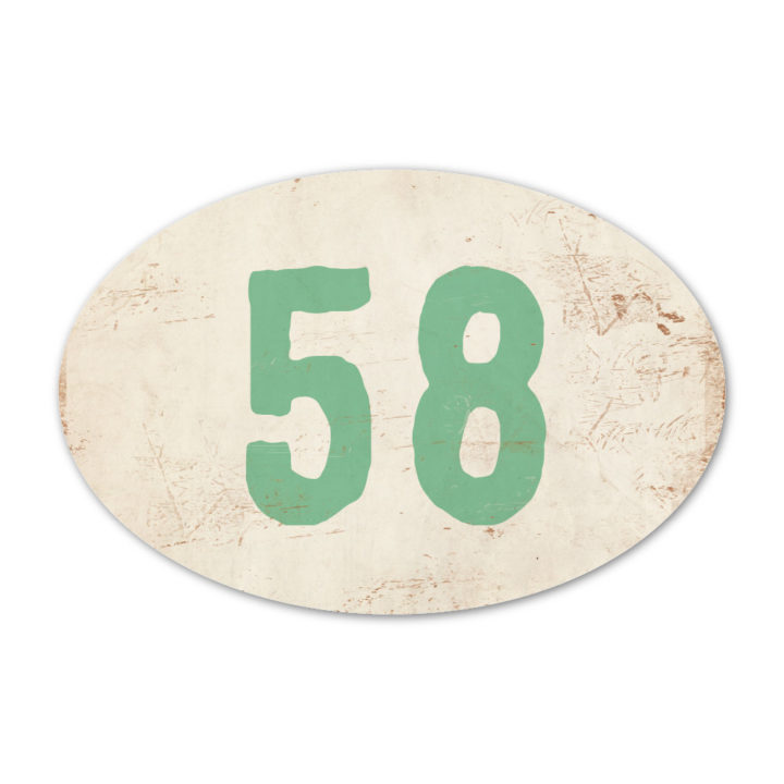 Huisnummer ovaal type 6   Koenmeloen   wit mint