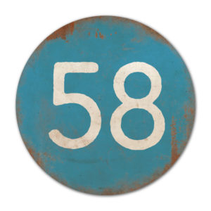 Huisnummer rond type 1   Koenmeloen   blauw wit