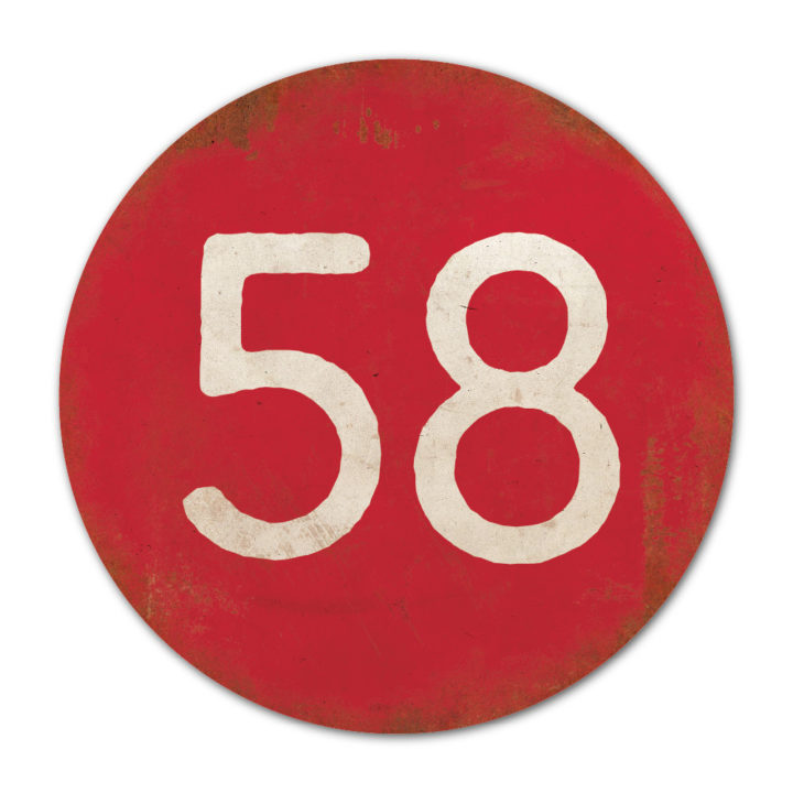 Huisnummer rond type 1   Koenmeloen   rood wit