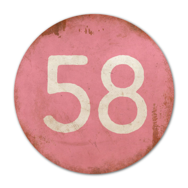 Huisnummer rond type 1   Koenmeloen   roze wit
