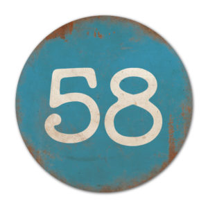 Huisnummer rond type 3   Koenmeloen   blauw wit