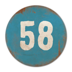 Huisnummer rond type 6   Koenmeloen   blauw wit