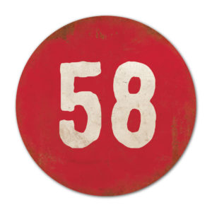 Huisnummer rond type 6   Koenmeloen   rood wit