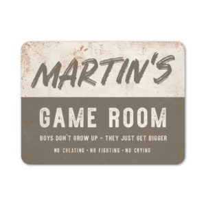 gameroom- cadeau - koenmeloen naamborden - grijs wit